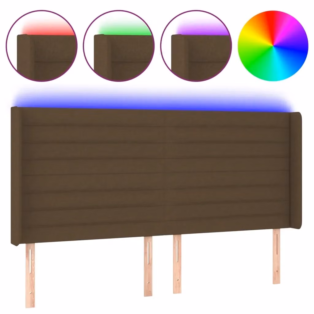 vidaXL Testiera con LED e porta USB in tessuto marrone moderno L: 163 cm, P: 16 cm, H: 118/128 cm – 2