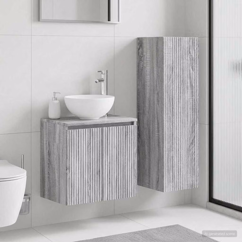 Set di mobili da bagno moderni vidaXL composto da mobile sottolavabo e pensile in MDF grigio matt