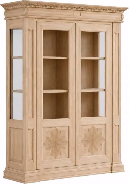 Vetrina classica Mobili 2G con 2 ante in vetro e ripiani interni in legno grezzo marrone L: 168 cm, P: 52 cm, H: 217 cm – 1