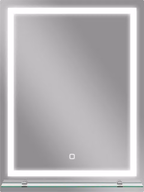 Specchio da bagno Kleankin con 3 colori di luce, ripiano in vetro, funzione memoria e interruttore touch, Argento, L: 60 cm, H: 80 cm