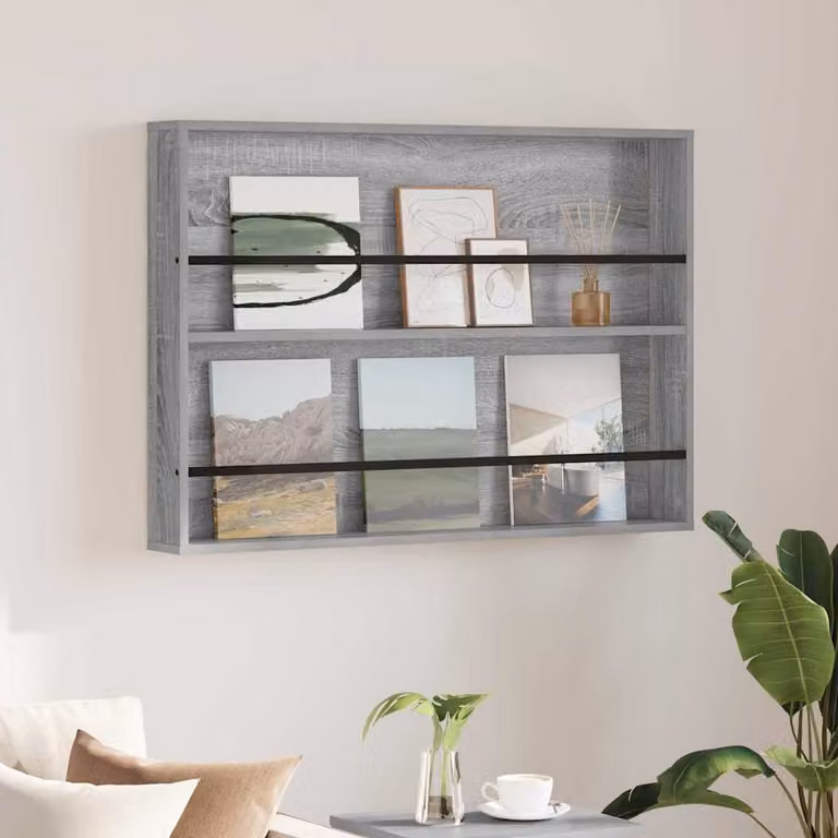 Scaffale per riviste vidaXL Sonoma grigio con ripiani regolabili, L 100 cm x P 12 cm x H 70 cm