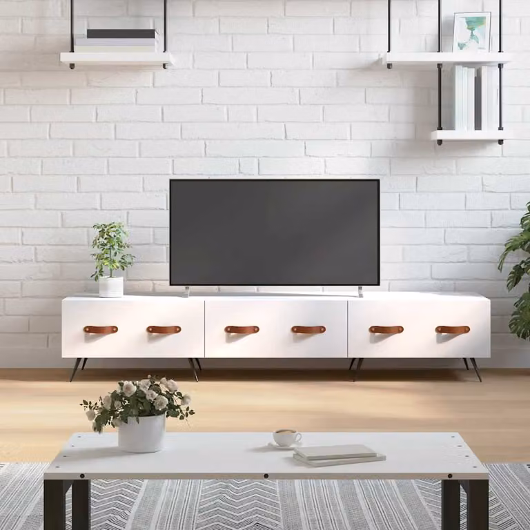 vidaXL Mobile Porta TV Moderno Bianco con Ruote in Legno e Metallo L/P/H: 150 x 36 x 30 cm