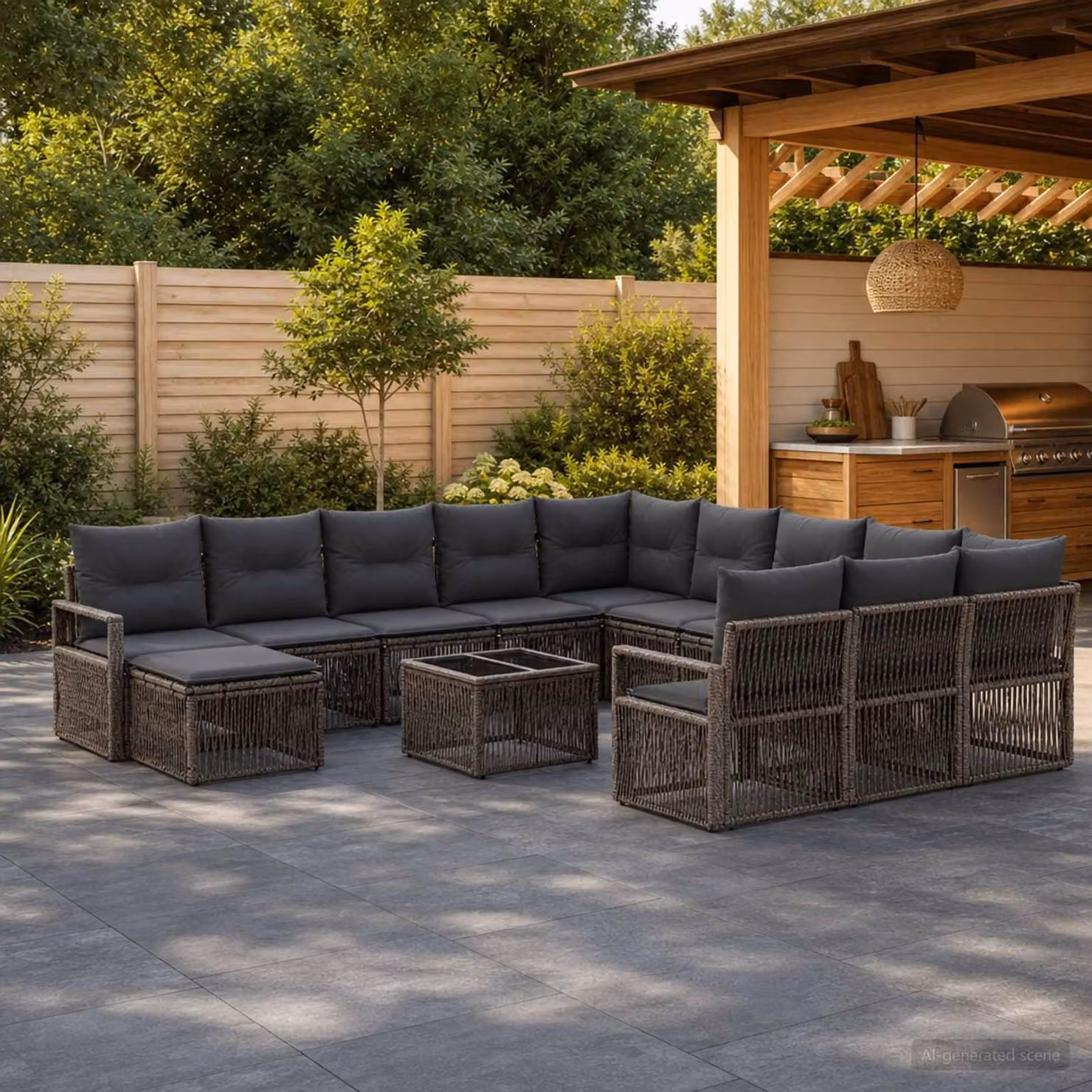 Maison Exclusive - Set da giardino composto da 13 pezzi, divano, colore grigio, realizzato in rattan sintetico