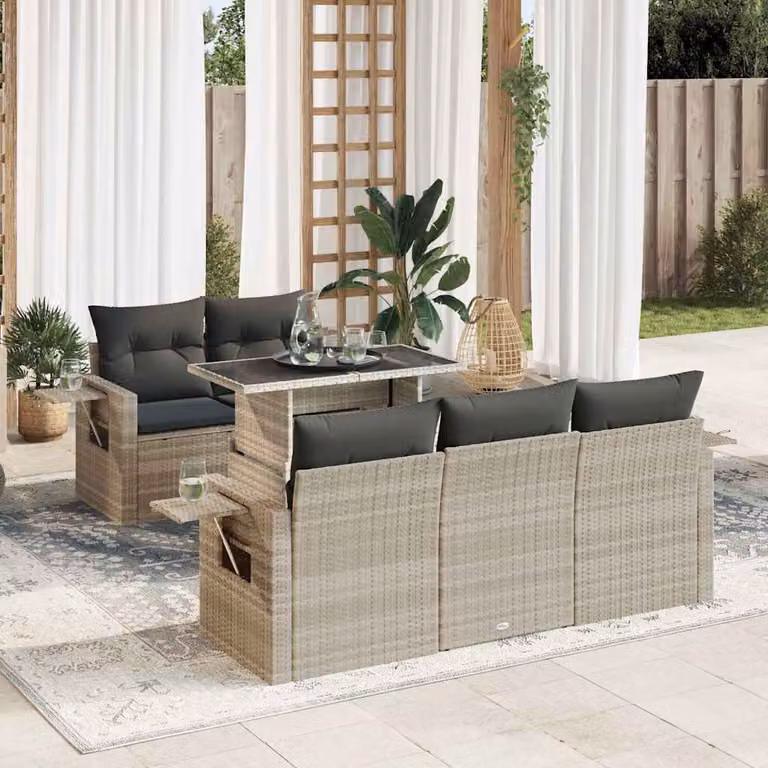 Set Divano da Giardino vidaXL 6 Pezzi a Forma di L con Cuscini Grigio Moderno in Polyrattan e Acciaio