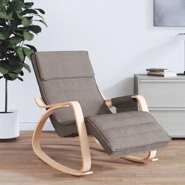 Sedia a Dondolo vidaXL in Tessuto Beige e Grigio con Struttura in Legno di Betulla