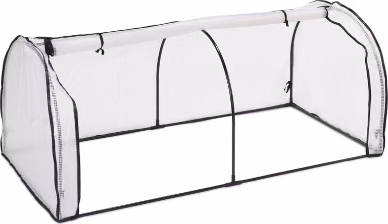 Serra da giardino Relaxdays, A x L x P: 80 x 100 x 200 cm, telo in PE, ferro, porta con cerniera, copertura per aiuola rialzata, bianco/nero