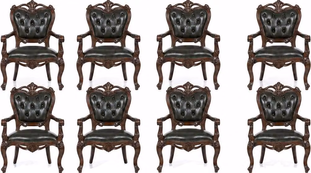 Poltrone Chesterfield classiche, design, verdi, in pelle, per la sala da pranzo
