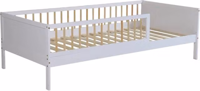 Letto bambino Sweeek in legno di pino naturale con rete a doghe fisse, bianco, 90 x 190 cm – 1