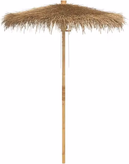 Ombrello Parasol Tiki con Baldacchino a Foglia di Banana in Legno Marrone Diametro: 180 cm – 1