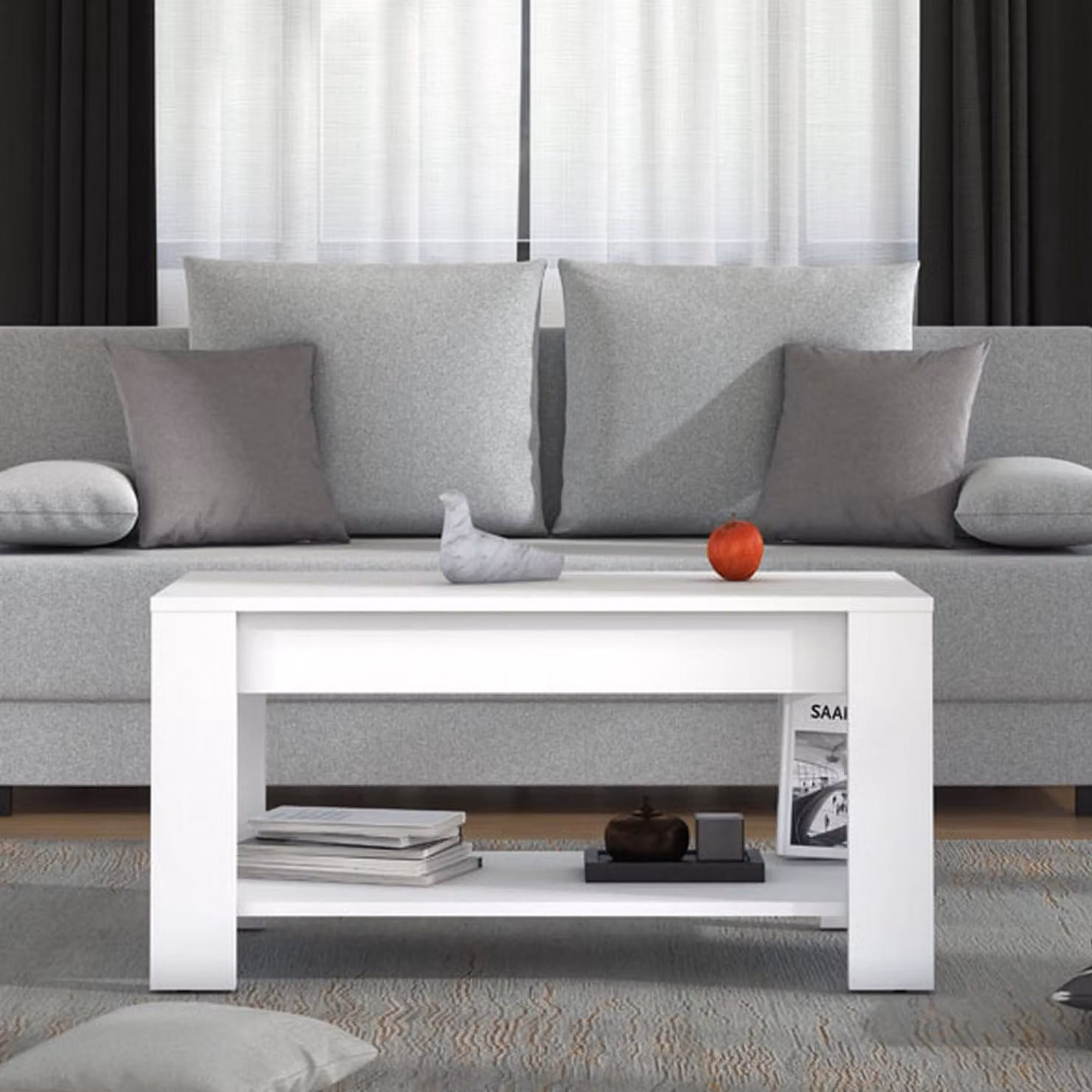 Dmora Tavolino da Salotto Signa 90x50x46h cm Bianco, un Vano Forma Rettangolare