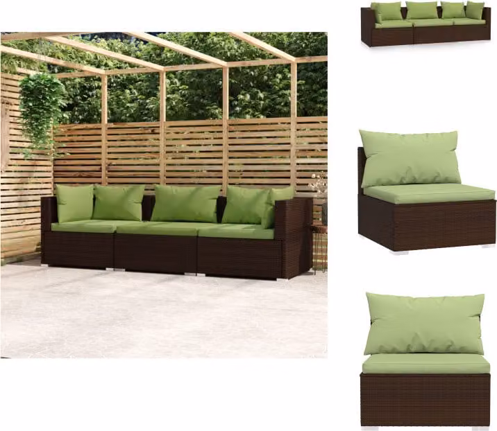vidaXL Divano a 3 posti con cuscini in poly rattan marrone - Set di mobili da giardino