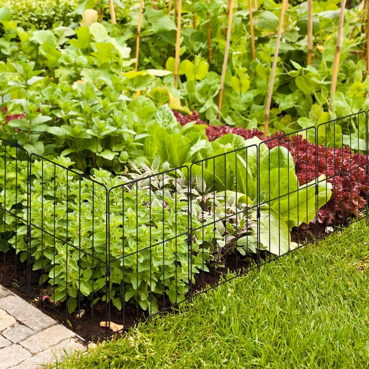 Costway Set di 2 recinzione per aiuole in metallo antiruggine, 15 Pannelli per recinzione da giardino pieghevole Nero