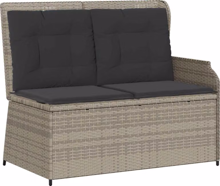 Panchina da giardino con cuscino Grigio chiaro polyrattan
