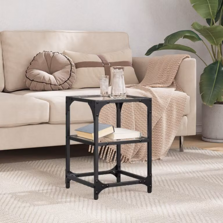 vidaXL Tavolino da salotto moderno con piano in vetro trasparente e struttura nera L/P/H: 30 x 30 x 45 cm