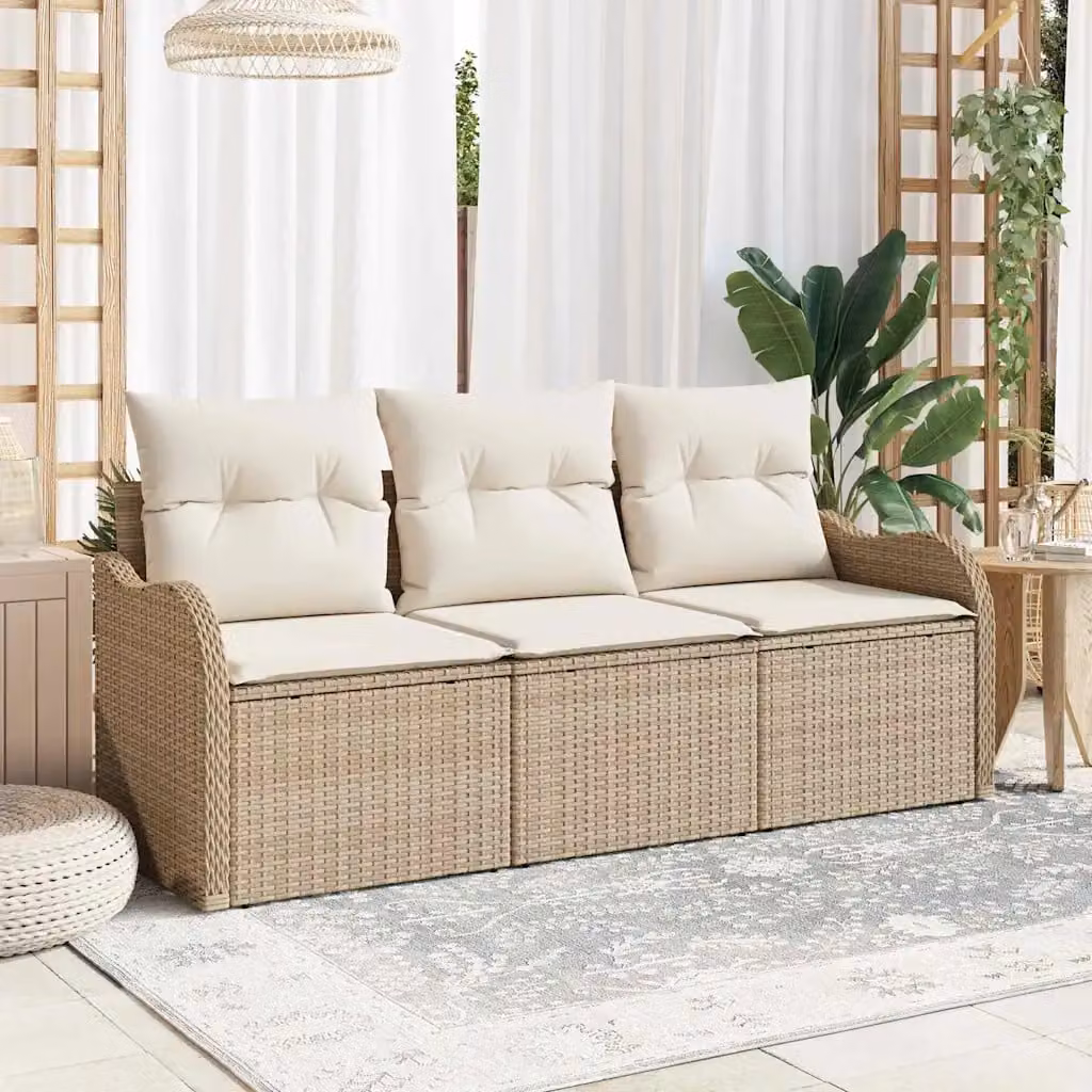 Set Divano da Giardino a Forma a U vidaXL in Polyrattan Beige con Cuscini e Struttura in Metallo