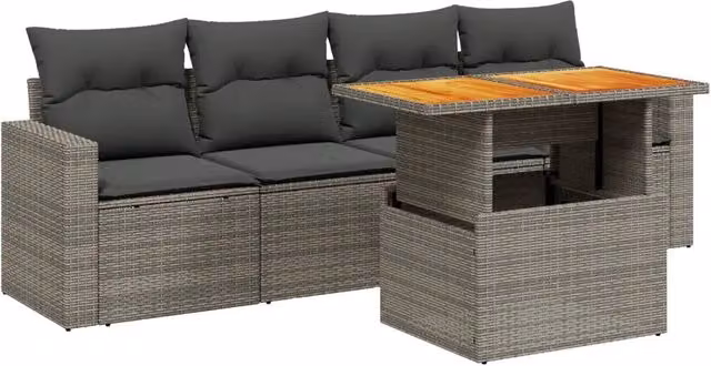 Set Divano da Giardino 5 pz | Set Salotto da Giardino con Cuscini Grigio in Polyrattan