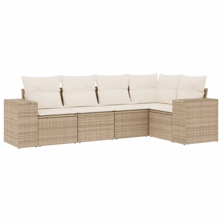 Set Divano da Giardino 5 pz con Cuscini Beige in Polyrattan