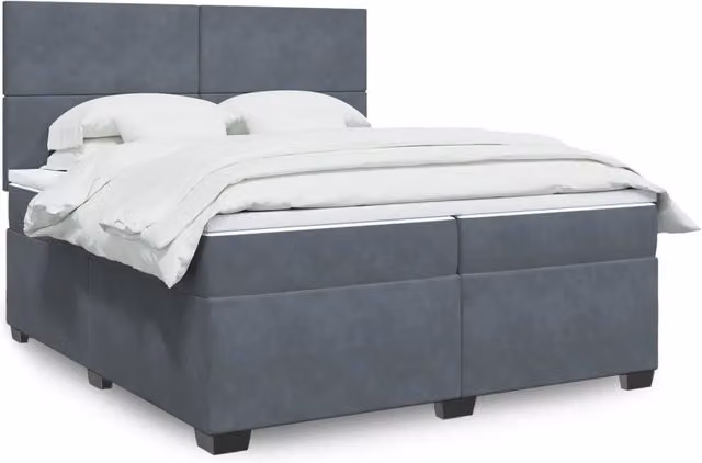 Letto a molle con materasso ibrido vidaXL in velluto grigio e bianco 200 x 200 cm – 1