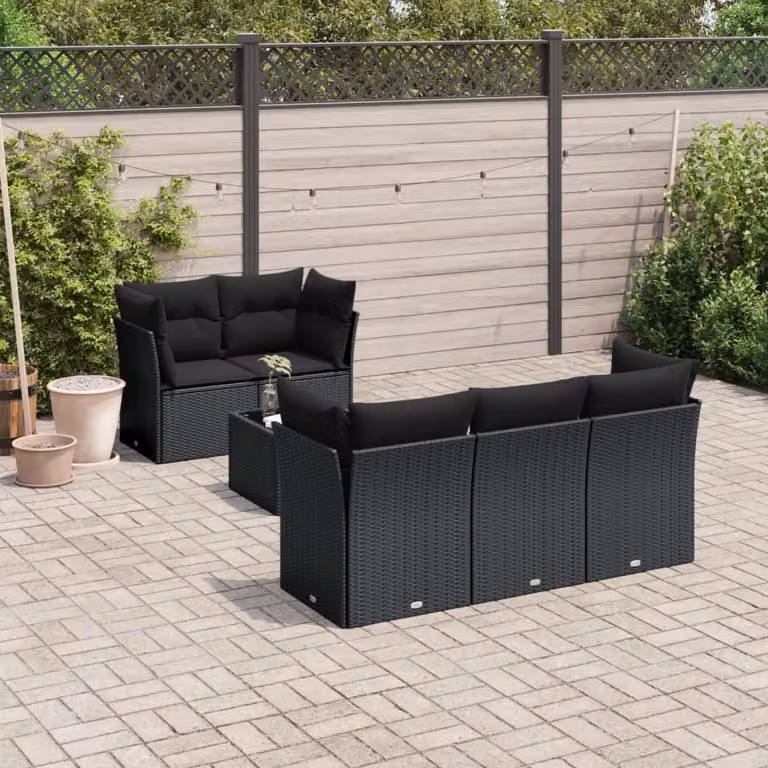 Maison Exclusive - Set Divano da Giardino 6 pz con Cuscini Nero in Polyrattan