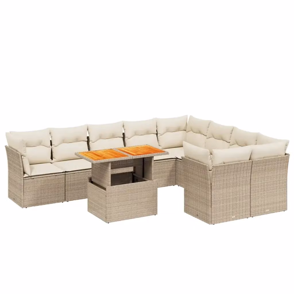 Set Divano da Giardino VIDAXL in Polyrattan con Cuscini Beige, Design Moderno a L, 10 Pezzi – 2