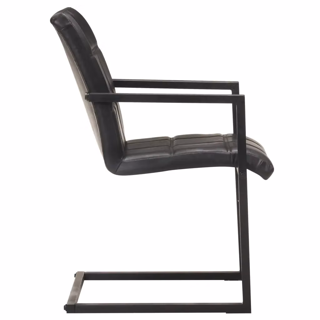 Set di 4 sedie da pranzo vidaXL in vera pelle nera con base a sbalzo e braccioli in stile retro – 2