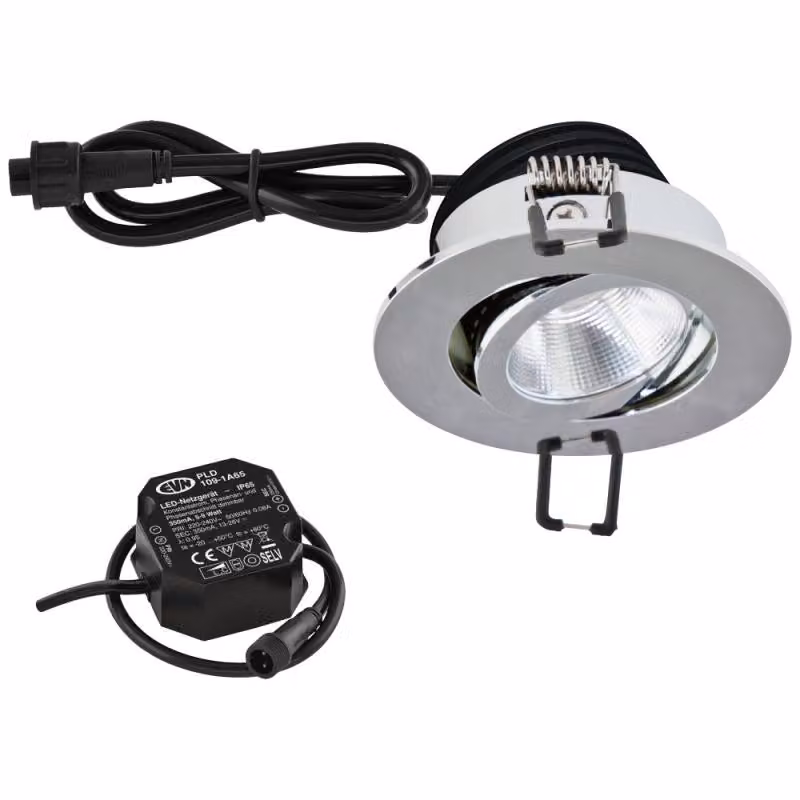 EVN P-LED, faretto da incasso a soffitto rotondo orientabile, cromato, IP65, 8,4 W, 4000 K, 1060 lm, 90 Ra, dimmerabile, diametro di incasso 68 mm