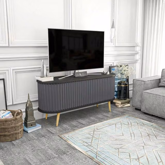 Mobile porta TV Bailu DMORA, Credenza da soggiorno moderna in MDF, Nero e Antracite, L: 140 cm, P: 43 cm, H: 64 cm – 1
