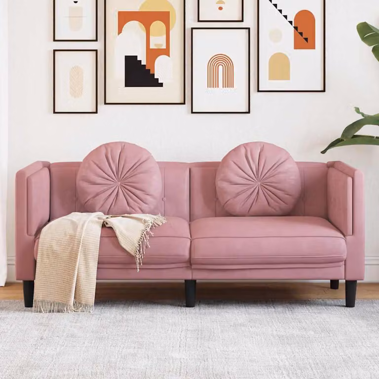 vidaXL Divano a 2 Posti Moderno in Velluto Rosa con Cuscini e Struttura in Legno Massiccio L: 173.5 cm, P: 77.0 cm, H: 70.0 cm