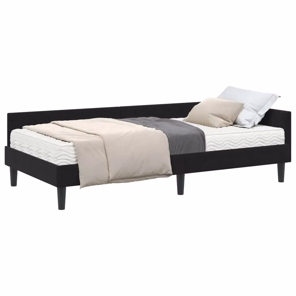 vidaXL Struttura Letto Angolare con 2 Materassi in Velluto Nero L/P/H: 200 x 90 x 57 cm – 2