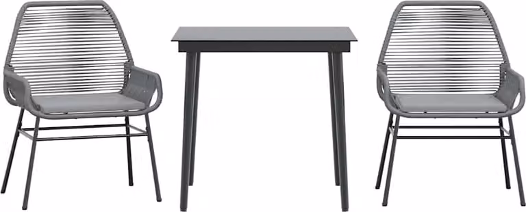 Set da Pranzo da Giardino 3 pz con Cuscini in Polyrattan Vetro