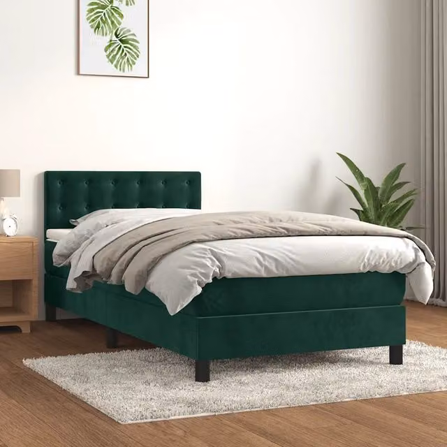 Letto Ibrido vidaXL con Giroletto a Molle e Materasso in Velluto Verde Scuro L/P/H: 203 x 100 x 78 cm – 1