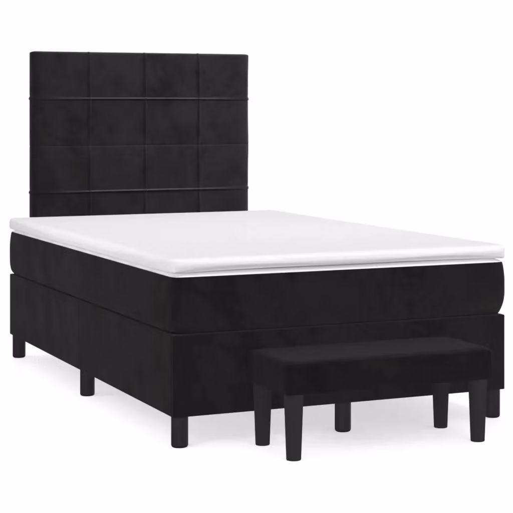 Letto Ibrido vidaXL con Giroletto a Molle e Materasso in Velluto Nero e Bianco L/P: 120 x 200 cm – 2