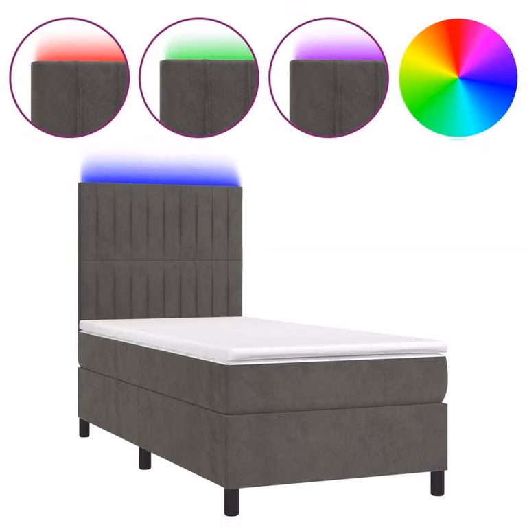 Letto a Molle con Materasso e LED Grigio Scuro 100x200 cm