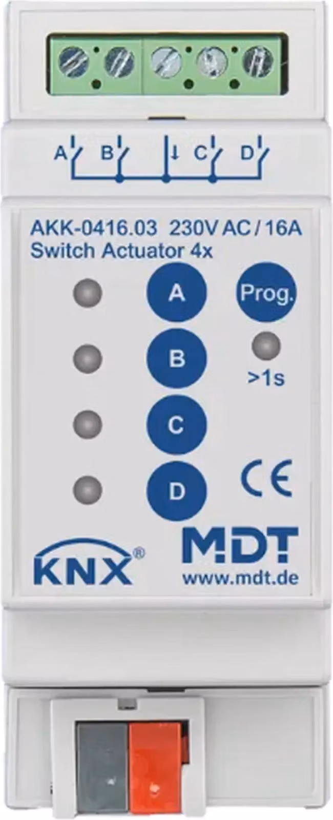 MDT KNX Attuatore di commutazione quadruplo 16 A REG, 1 pz.