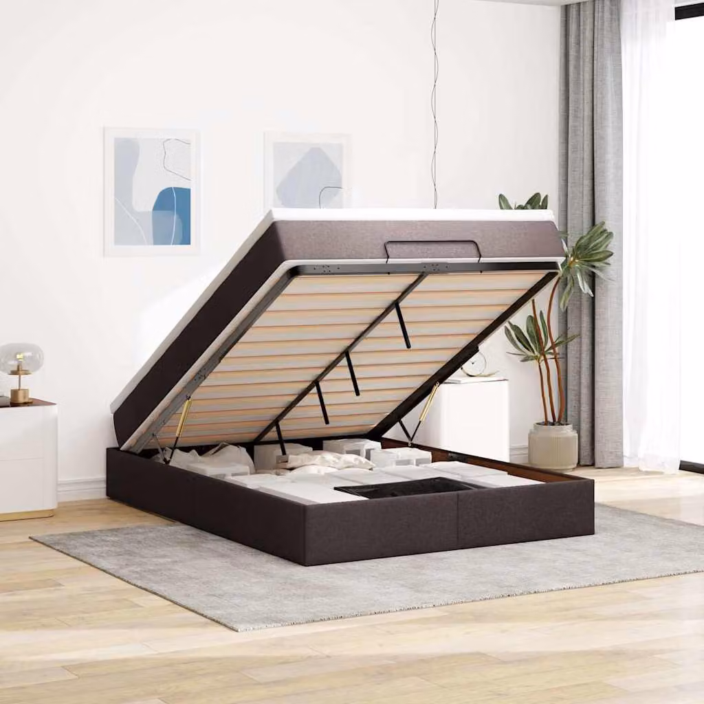Letto con contenitore a sollevamento e materasso vidaXL in tessuto, L: 140 cm, P: 200 cm, H: 280 cm, disponibile in marrone, bianco o grigio