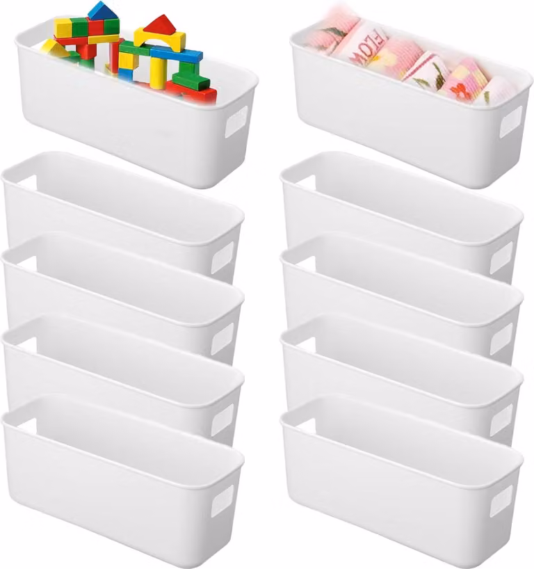 Set di 10 contenitori, in plastica bianca, per la cucina, dimensioni 26 cm, con maniglie