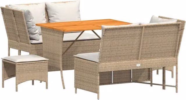 Set Divano da Giardino 5 pz | Set Salotto da Giardino con Cuscini Beige in Polyrattan