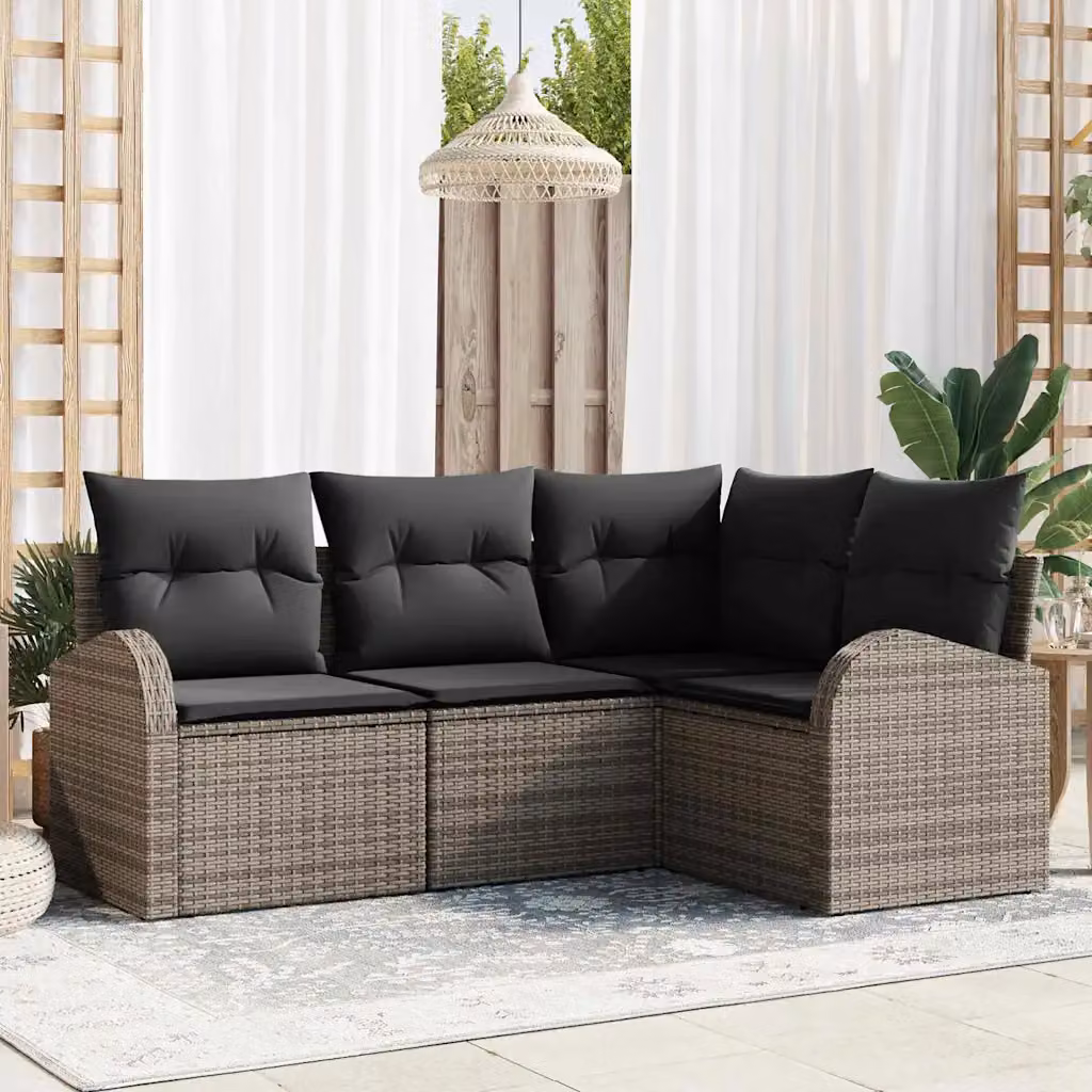 Set Divano da Giardino a L vidaXL in Polyrattan Grigio con Cuscini e Struttura in Metallo – 1