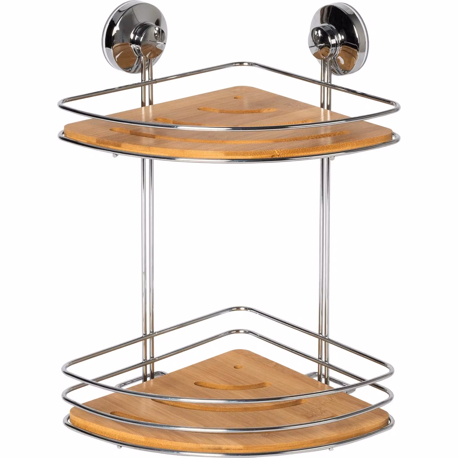 VESTIAMO CASA Mensola Angolare con 2 Ripiani in Bamboo e Metallo, Colore Marrone e Argento, H 34 cm x L 26 cm x P 20 cm – 1