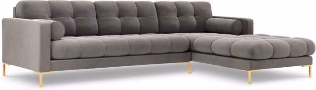 Divano angolare destro Bali di Cosmopolitan Design in velluto grigio chiaro con 5 posti L/P/H: 293 x 185 x 88 cm