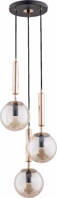 Lampada a sospensione Alfa VOLDA in metallo e vetro ambra nero e oro con 3 lampadine E14