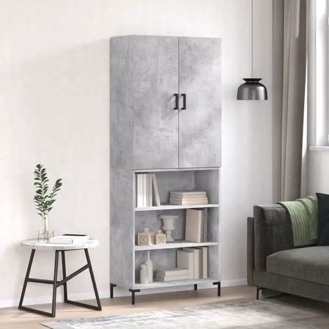 Credenza moderna vidaXL in legno e metallo, colore grigio, L: 69,5 cm, P: 34 cm, H: 180 cm