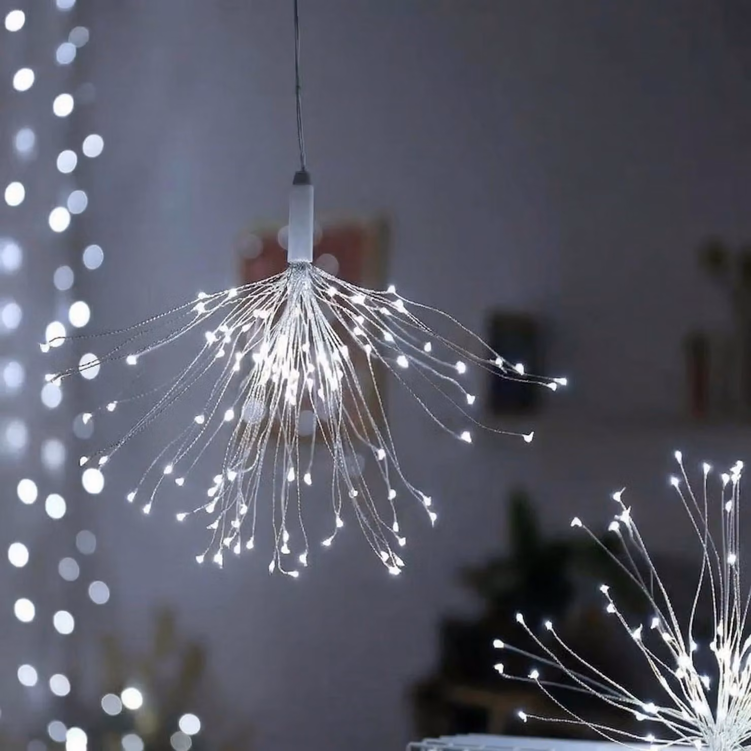 Catena luminosa a LED con 90 luci a forma di stella, telecomando, 8 modalità, luce bianco caldo