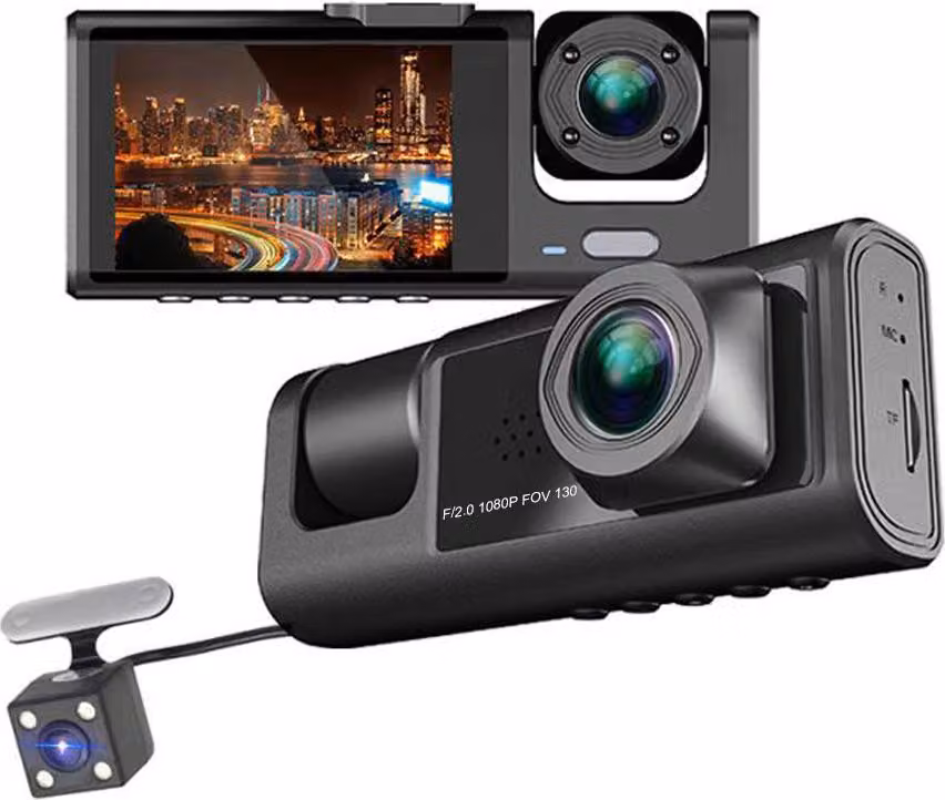 1080P DVR dash camera anteriore e posteriore interna, registratore di guida, schermo da 2 pollici, supporto dashcam, visione notturna registrazione loop, un pulsante di blocco