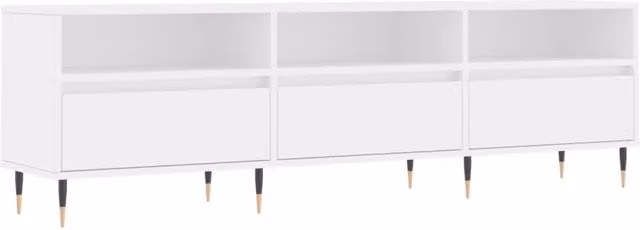 Mobile porta TV moderno HELLOSHOP26 bianco con vani contenitore in materiale composito e metallo L: 150 cm, P: 30 cm, H: 44,5 cm