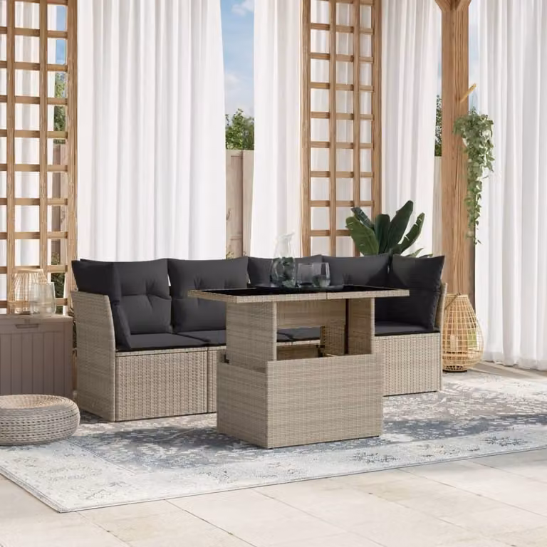 Maison Exclusive - Set Divano da Giardino 5pz con Cuscini Grigio Chiaro Polyrattan