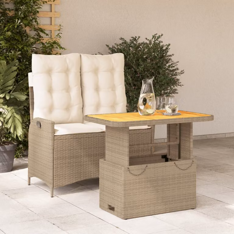 Set da Pranzo da Giardino vidaXL in Polyrattan e Legno di Acacia con Cuscini Beige e Marrone