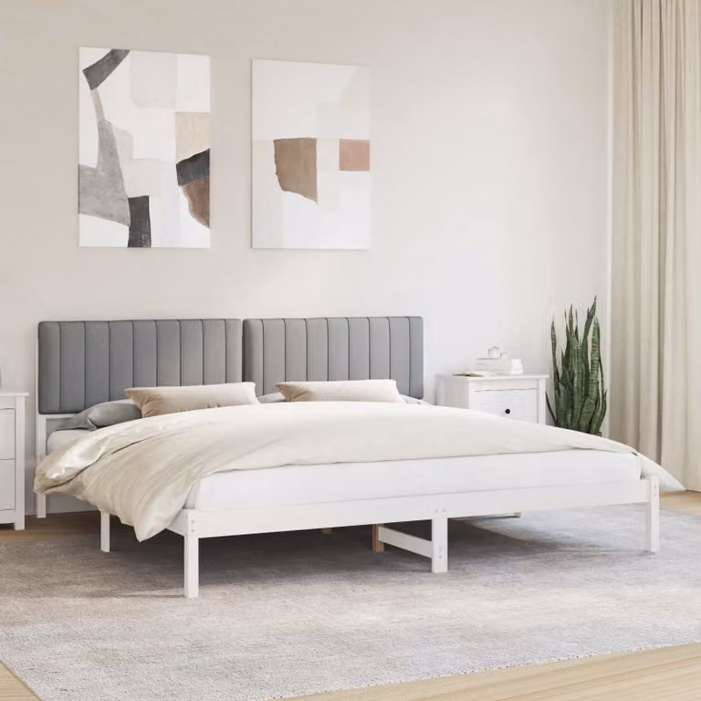 Letto con Testiera Rivestita vidaXL in Legno di Pino e Tessuto Grigio 200 x 200 cm