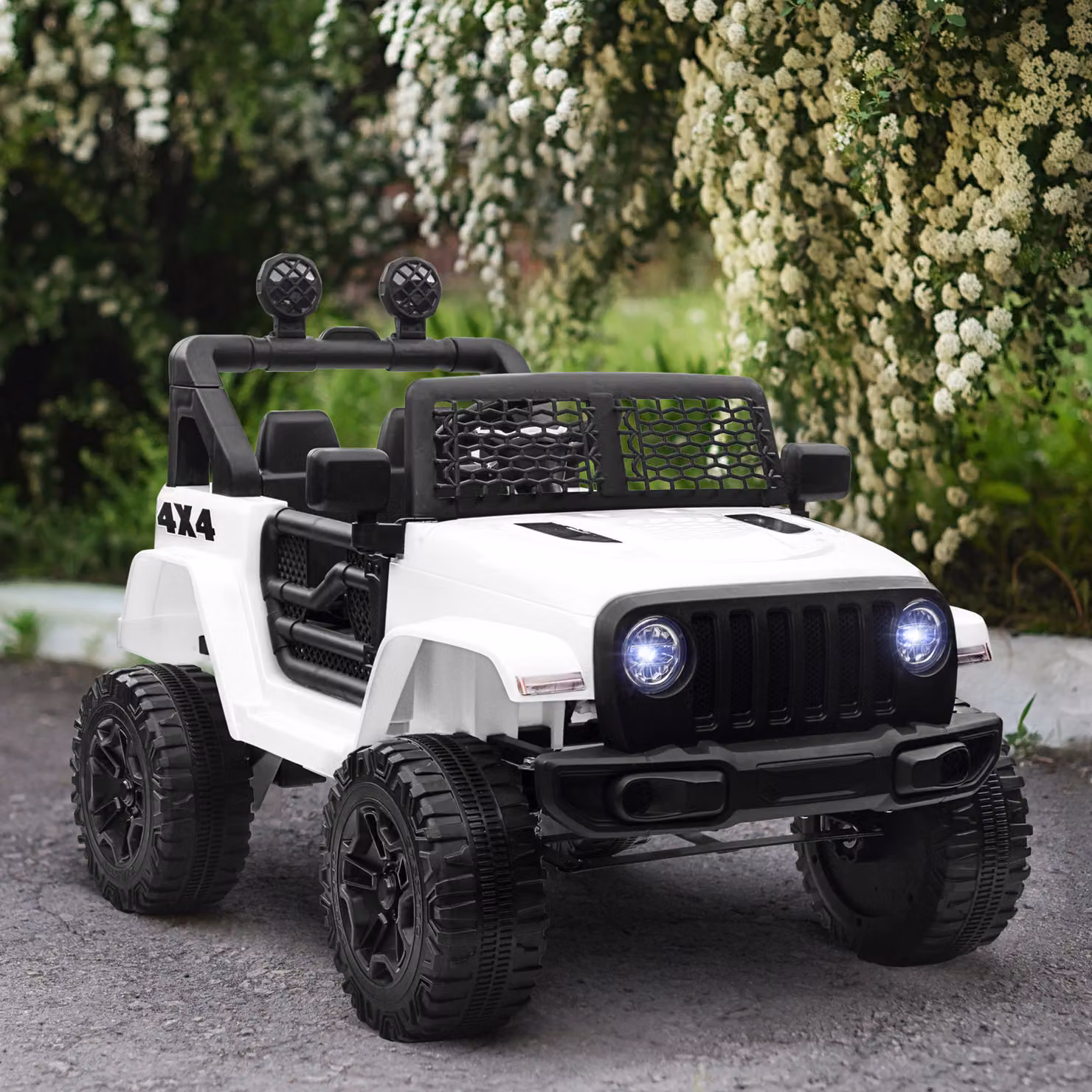 Macchina Elettrica Jeep Fuoristrada per Bambini HOMCOM con Telecomando e 2 Velocità, Bianco, L: 100 cm, P: 65 cm, H: 72 cm – 2