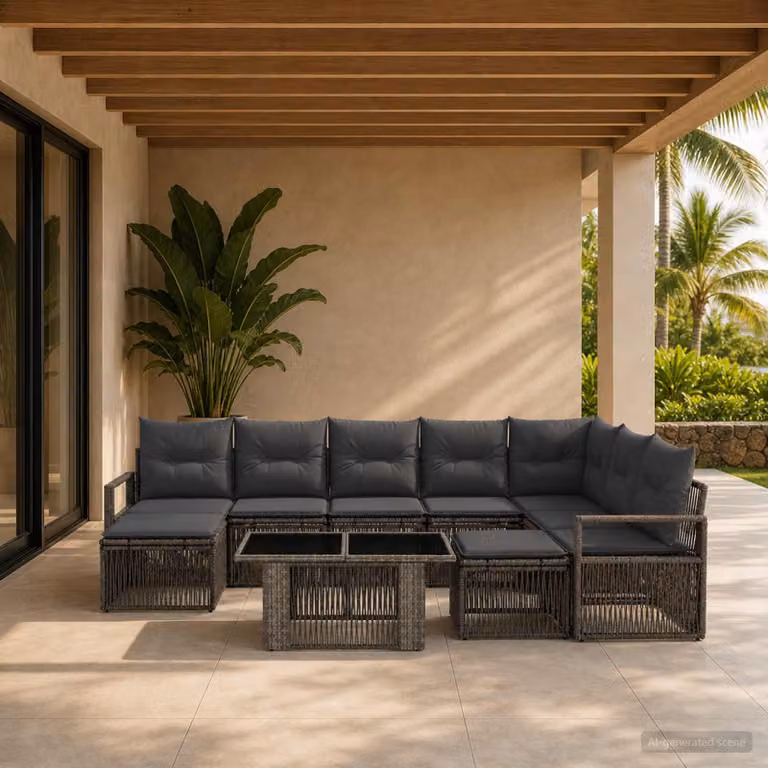 Set Divano da Giardino vidaXL 10 Pezzi a Forma di U in Polyrattan Grigio e Antracite con Tavolino e Cuscini